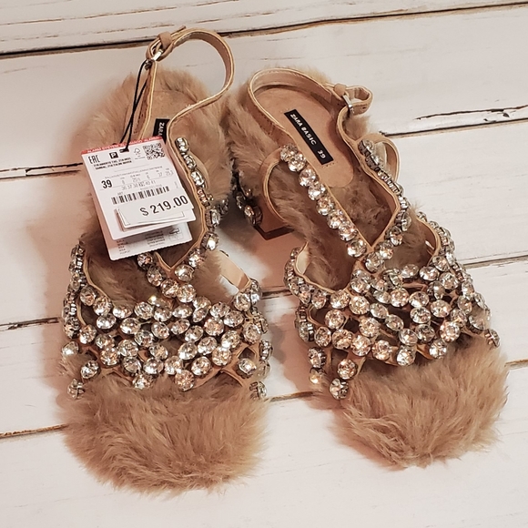 Zara Shoes - NWT ZARA BASIC FUZZY RHINESTONE SANDALS